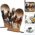 Oven Mitts and Potholders, Animal Horse Elegant Running Horse in Desert Sand Storm Baking Glove and Pot Holder, 3-Piece