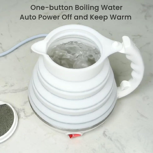 Travel Kettle Electric, Portable Collapsible Tea Kettle, Food Grade Silicone, Auto Shut Off (White)