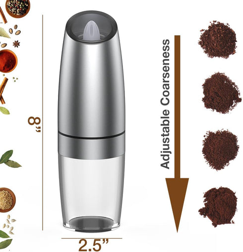 Set, 2 Pack) Gravity Electric Salt and Pepper Grinder Adjustable Coarseness, Automatic Shakers Mill Grinder with LED
