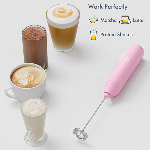 Powerful Handheld Milk Frother, Mini Whisk Drink Mixer for Coffee, Cappuccino, Latte, Matcha, Hot Chocolate, Pink
