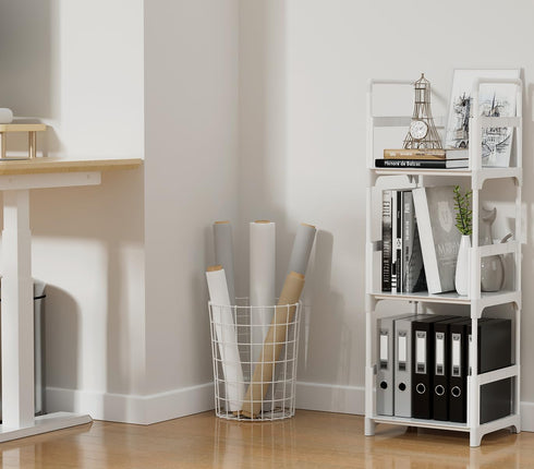 3 FIDUCIAL HOME Tiers Small Bookshelf Book Shelf White Kids Bookcase Mini Short Book Rack Storage Organizer Easy