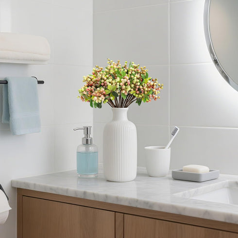 20 9.8 inch SHACOS Artificial Pink Berry Stems PCS Fake Berries Branches Spray with Green Leaves Small Berry Picks