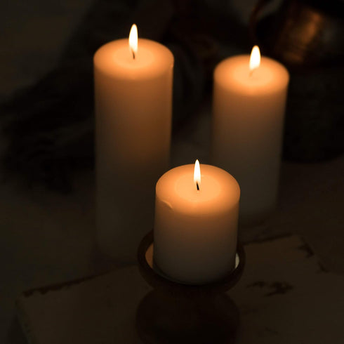 HomeLights Pillar Candles - 2.7x6 inch | 60 Hours Burning, 6 Count - White Unscented Smokeless Candles for Events