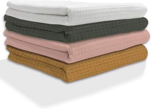 IXORA DECOR 100% Cotton Kitchen Towels Set of 4 | 4 Solid Dyed Waffle