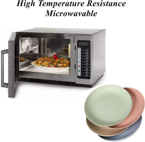 Wheat Straw Plates Set, Lightweight Unbreakable Dinner Dishes, Dishwasher & Microwave Safe (Large 4 Pack 8')