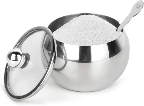 hanmir Stainless Steel Sugar Bowl with Clear Lid and Spoon, 8.1 Ounces (240 Milliliter) for Home and Kitchen