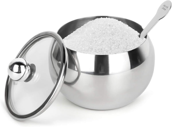 hanmir Stainless Steel Sugar Bowl with Clear Lid and Spoon, 8.1 Ounces (240 Milliliter) for Home and Kitchen