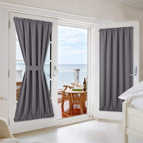 NICETOWN Grey French Door Curtains - Thermal Insulated Blackout Panel for Privacy, W54 x L72-Inch