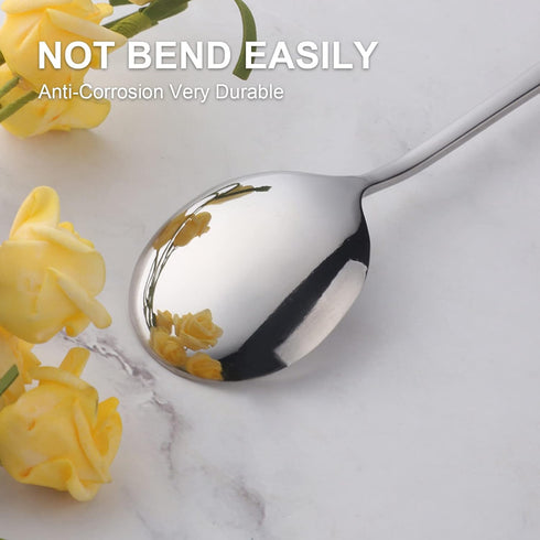 4-Piece Round Stainless Steel Bouillon Spoons, Heavy-Weight Round Deep Bowl Spoon Set for Soup, Milk, Dishwasher Safe