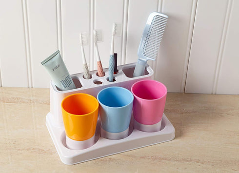 Set Aebeky Toothbrush Holder Kids Family for Bathroom Storage Organizer (Orange+Blue+Pink)