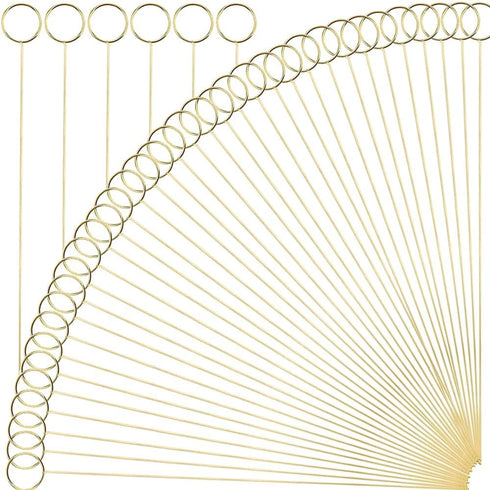 H&W 40PCS Golden Ring Loop Card Holders 12''L Round Shape Floral Picks Clips for Wedding & Flower Arrangements