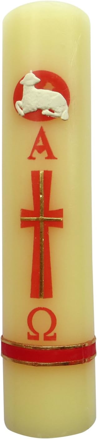 Printed Easter Paschal Candle Lent Sheep Alpha Omega Cirio Pascual for Semana Santa Holy Week