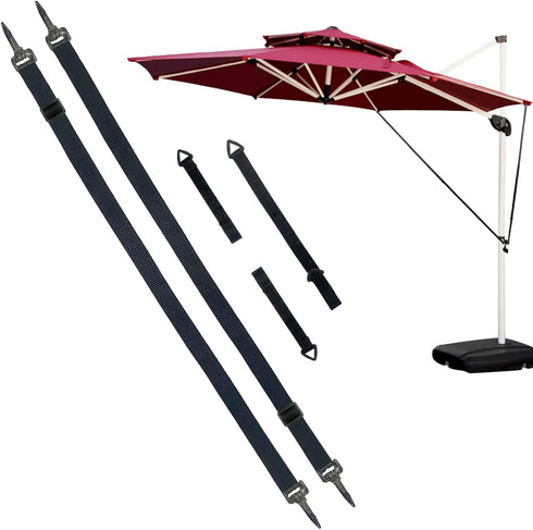 Wind Stabilizer Straps for Large Outdoor Umbrella, Adjustable and Reusable Cantilever Parasol Straps