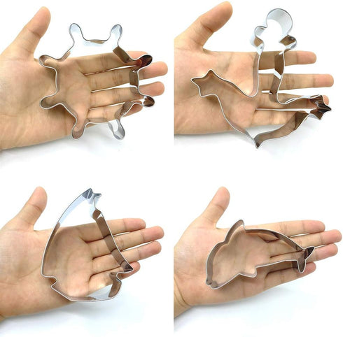 LILIAO Nautical Cookie Cutter Set - 4 Piece - Anchor, Sailboat, Rudder and Dolphin Biscuit Fondant Cutters