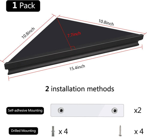 evron 1 Pack) Wall Mount Corner Shelf,Easy to Install Metal Front Floating Corner Shelves with Self-Adhesive Tapes