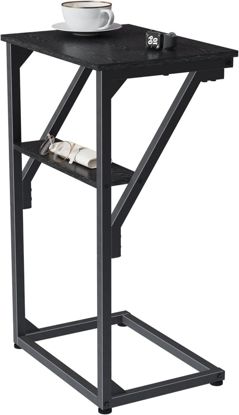NEFROM C-Shaped End Table, Small Couch Side Table, Sofa TV Tray Table for