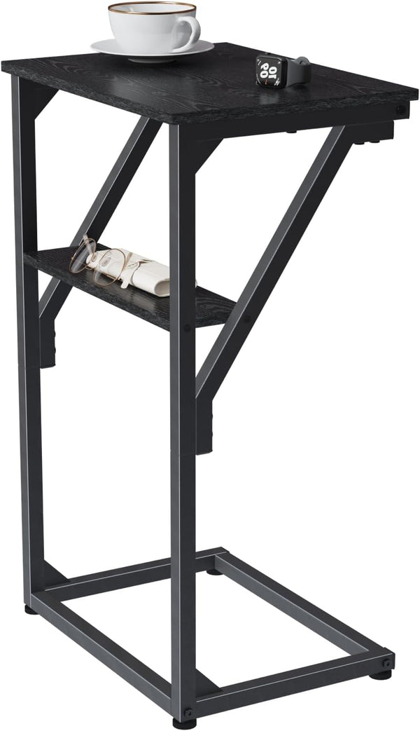 NEFROM C-Shaped End Table, Small Couch Side Table, Sofa TV Tray Table for