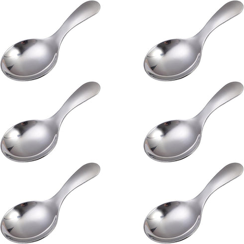 6pcs Stainless Steel Short Handle Spoons, Round Dessert Spoons, 3.54x1.77inch Ice Cream Spoons for Kitchen or Restaurant