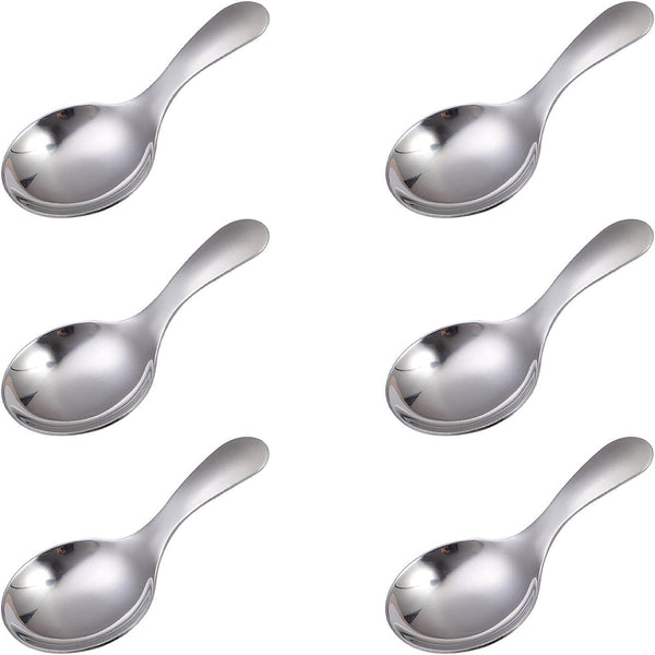 6pcs Stainless Steel Short Handle Spoons, Round Dessert Spoons, 3.54x1.77inch Ice Cream Spoons for Kitchen or Restaurant