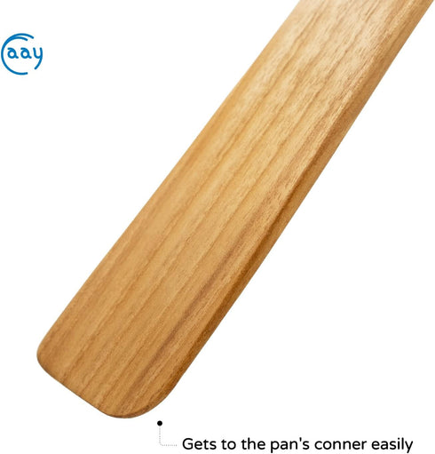 FAAY 13" Flat Wooden Spatula for Cast Iron, Egg Flipper, Handcrafted from Golden Teak for Non-Stick Cookware