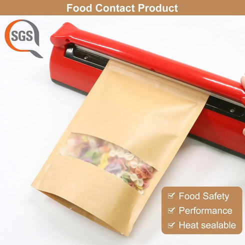 SumDirect Kraft Stand Up Pouches, 50Pcs Resealable Kraft Paper Bags with Window, 3.5x5.5inch