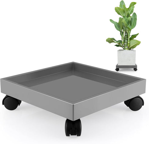 Sanbege Plant Caddy with Wheels, 11" Square Plant Pallet, Plant Pot Trolley (Grey)