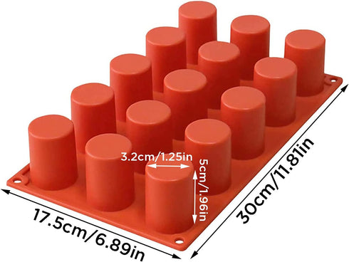 TOPYS 15 Cavities Cylindrical Fondant Silicone Mold, DIY Cylinder Pastry Cupcake Jelly Mousse Pan