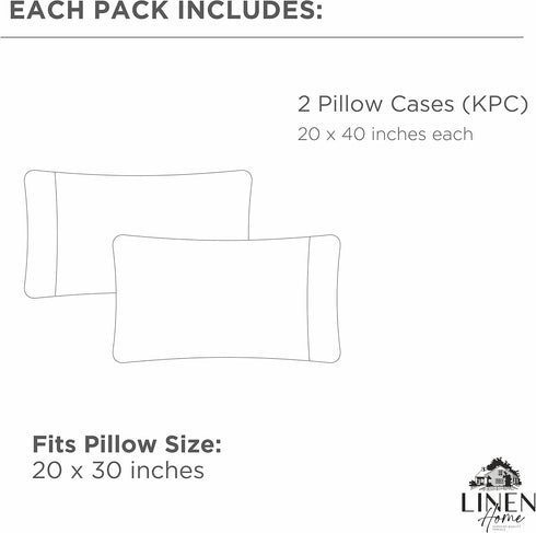 Linen Home 100% Cotton Percale Pillowcases, King Size, White, 2 Pieces, 20 inches X 40 inches