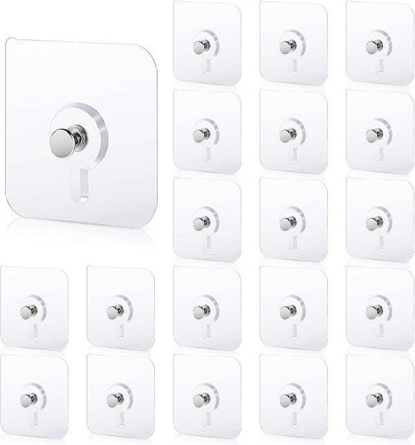 20 Pcs Self Adhesive Wall Hooks, No Drill Hooks for Hanging, Heavy Duty Adhesive for Kitchen Bathroom