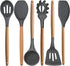 Kitchen Cooking Utensils Set, 6Pcs Silicone Gadgets with Wooden Handle, Heat Resistant Spatula, Ladle, Turner Set