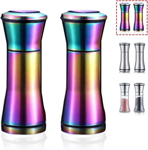 Rainbow Salt and Pepper Shakers, Kyraton Titanium Plating Stainless Steel Grinders, Set of 2
