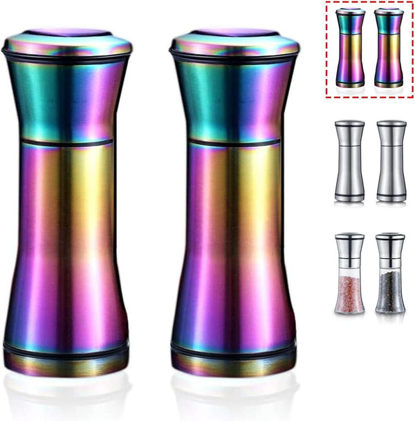 Rainbow Salt and Pepper Shakers, Kyraton Titanium Plating Stainless Steel Grinders, Set of 2