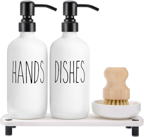 MOMEEMO White Soap Dispenser Set Comes with Stainless Steel Pumps, Instant Dry