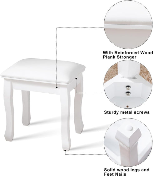 AVGVLIJ Vanity Stool, Padded Makeup Chair Bench with Solid Wood Legs, Dressing Table Seat, Cute Vanity Stools