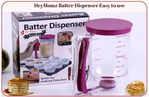 Pancake Batter Dispenser with Spring-Loaded Handle for Pancake Waffle Maker, Kitchen Accessory Mixing Cup (Purple)