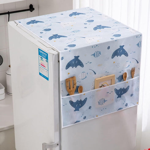 PEVA Refrigerator Dust-Proof Cover, Waterproof Oil Proof Washing Machine Top Cover with Storage Pockets Bags Dryer Top Cover Oven Cover Multi-Purpose Universal Cover for Home and Kitchen(Ocean)