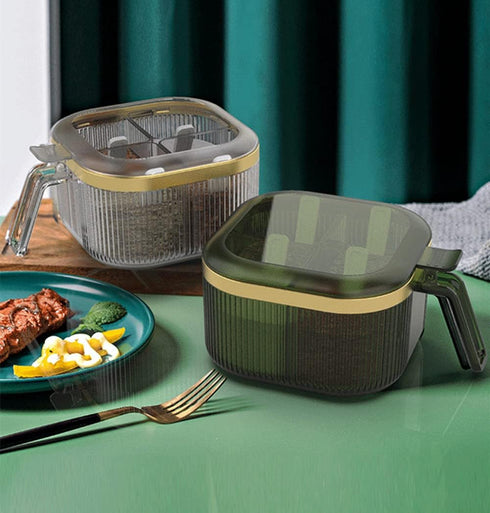 NAN Wind 4 Compartments Seasoning Box with Lid, Clear Storage Container, Kitchen Condiment Jars, Plastic Seasoning Box