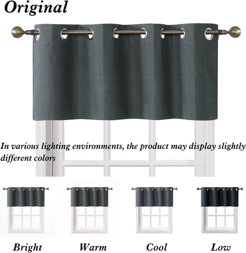 Home Queen Charcoal Total Blackout Curtain Valance for Bedroom Window, Grommet Straight Drape Valence, 54 W X 18 L