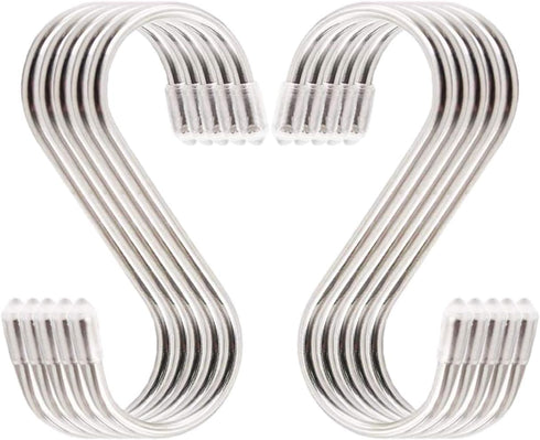 Premium 10-Pack Larger Round S Shaped Hooks, Polished Stainless Steel, Hangers for Kitchen, Bathroom, Garden