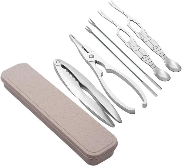 Antcher 6 Pieces Seafood Tools Stainless Steel Seafood Tool Sets with Storage Box,
