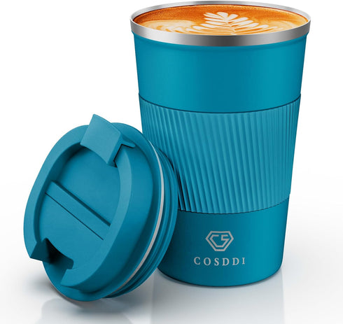 CS COSDDI Stainless Steel Travel Mug - 12oz Vacuum Insulated Coffee Mug, Spill Proof with Leakproof Lid, Aquamarine