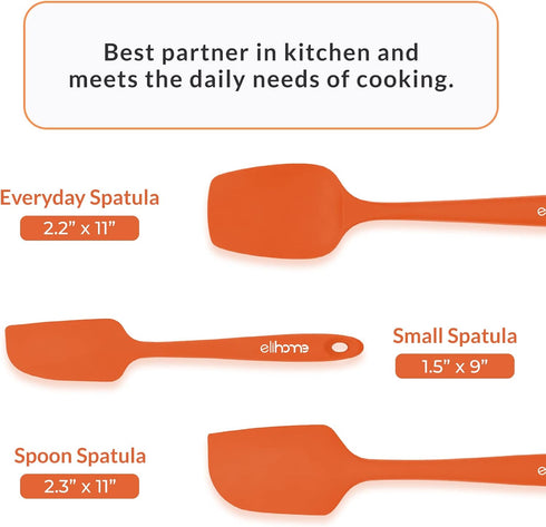 Chef Series 3 Piece Silicone Spatula Set - 600°F Heat Resistant Kitchen Scrapers for Cooking, Orange