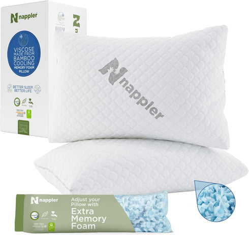 Set 2 Nappler Cooling Pillow for hot Sleepers - Bed Pillows Queen Size Premium of - Adjustable Shredded Memory Foam
