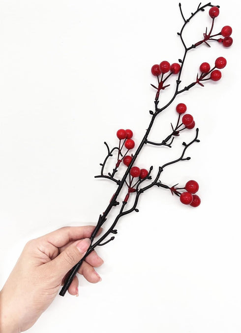 16.5" 4 Pack Artificial Red Berry Stems, Fake Holly Berries Branches Picks Faux Twig Plant Bouquet of Flowers Decor