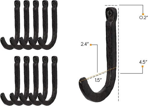 Rustic State Sabo Wall Mount Hooks - Cast Iron Coat Towel Bag Hat Hanger Set of 10 Multiuse Black Rack