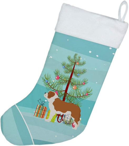 Caroline's Treasures BB2994CS Saint Bernard Merry Christmas Tree Stocking, Teal Hanging Decor for Holiday Season
