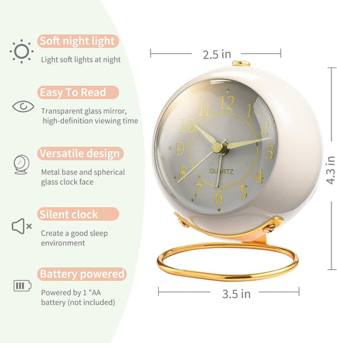 Tetino Analog Alarm Clocks,Retro Backlight Cute Simple Design Small Desk Clock with Night Light,Silent