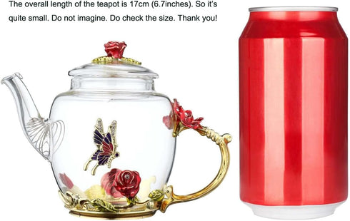 Creative Crystal Glass Teapot for Kung Fu Tea, Good Gift for Sister, Mom, Grandma, Red Rose