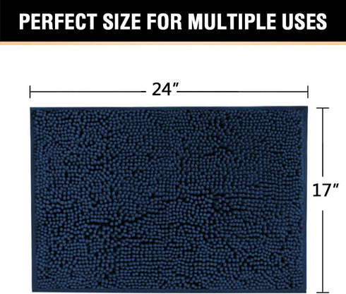 H.VERSAILTEX Navy Blue Bath Rug, Non-Slip Bath Mat, Extra Thick Chenille Rug, 17" x 24", Washable Plush Rugs
