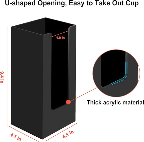 Coffee Cup Dispenser, Acrylic Cup and Lid Organizer for 5 to 16 oz Disposable Paper & Plastic Cups, Black
